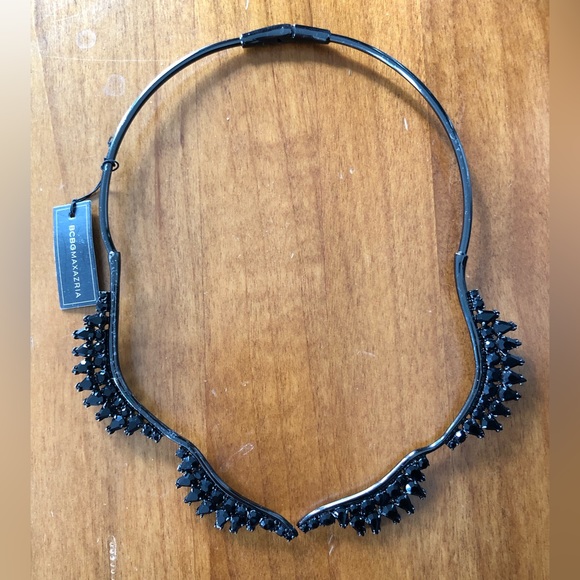 New NWT BCBGMAXAZRIA black rhinestones choker collar necklace metal - Picture 2 of 4